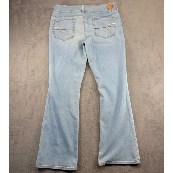 American Eagle Kick Boot Jeans Women's Size 14 Blue Stretch Denim Light Wash Mid - Picture 2 of 10